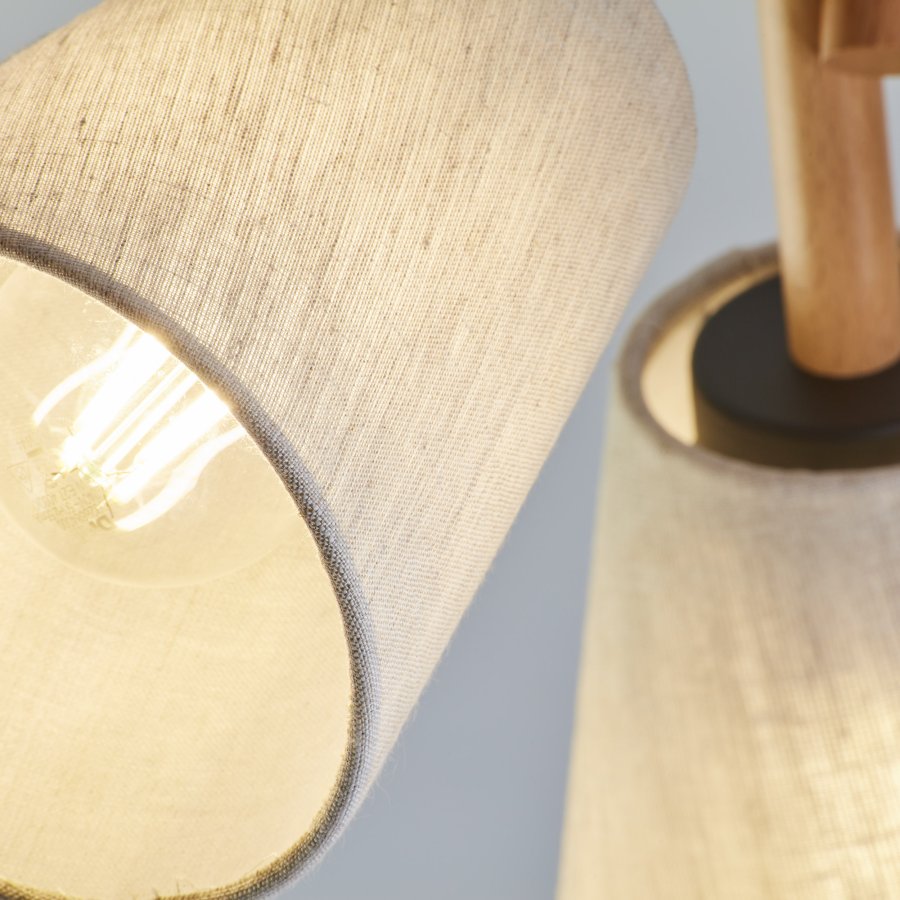 TK Vaio taklampe, m. 3 skjermer - naturlig linstoff, tre og metall