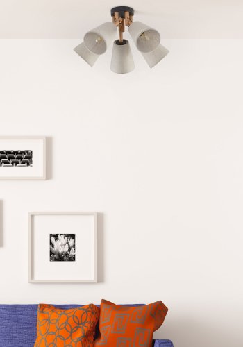 TK Vaio taklampe, m. 5 skjermer - naturlig linstoff, tre og metall