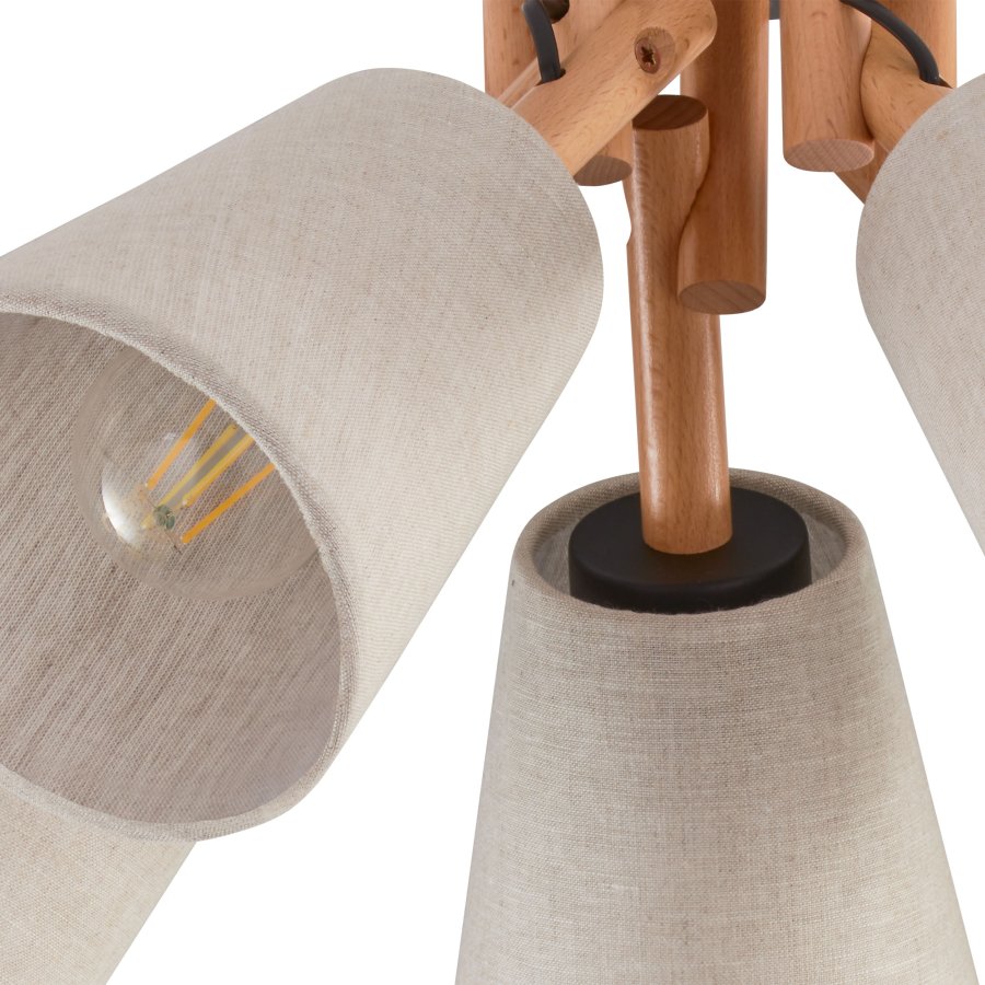 TK Vaio taklampe, m. 5 skjermer - naturlig linstoff, tre og metall