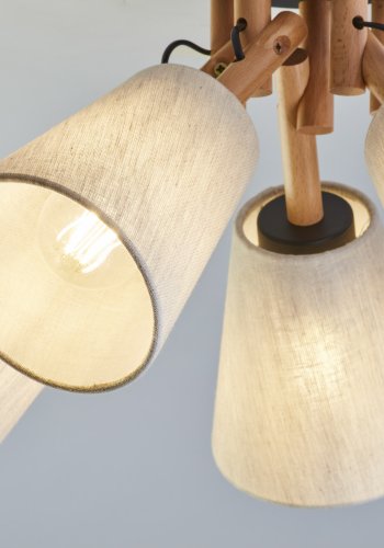 TK Vaio taklampe, m. 5 skjermer - naturlig linstoff, tre og metall