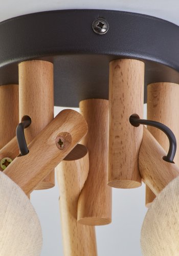 TK Vaio taklampe, m. 5 skjermer - naturlig linstoff, tre og metall