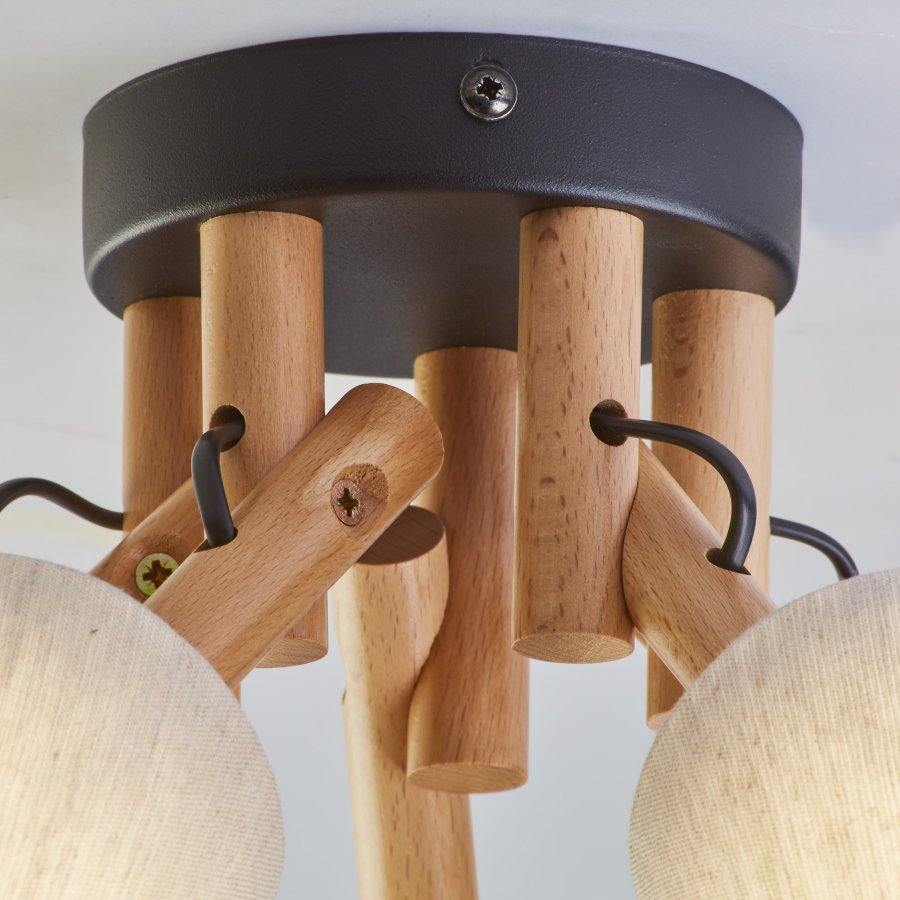 TK Vaio taklampe, m. 5 skjermer - naturlig linstoff, tre og metall