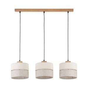 TK Eco loftlampe, med 3 skrme - natur stof og natur fyrretr