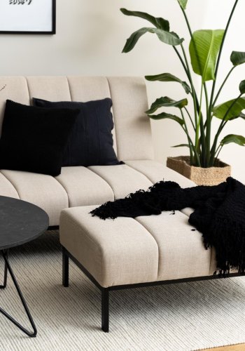 ACT NORDIC Caix krakk, med vertikale smmer, rektangulrt - beige stoff og sort stl (100x61)