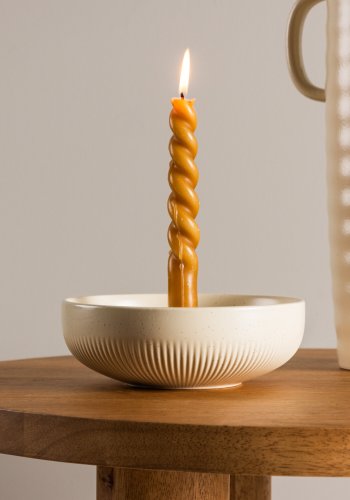 VENTURE DESIGN Posh lysestake, rund - beige/svarte prikker steinty (B18x6)