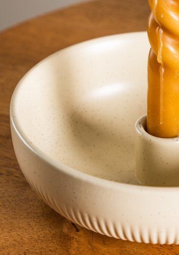 VENTURE DESIGN Posh lysestake, rund - beige/svarte prikker steinty (B18x6)