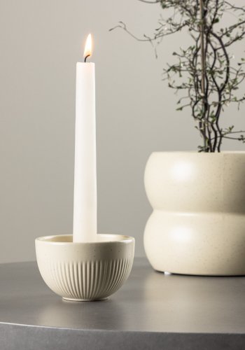 VENTURE DESIGN Posh lysestake, rund - beige/svarte prikker steinty (B9x6)