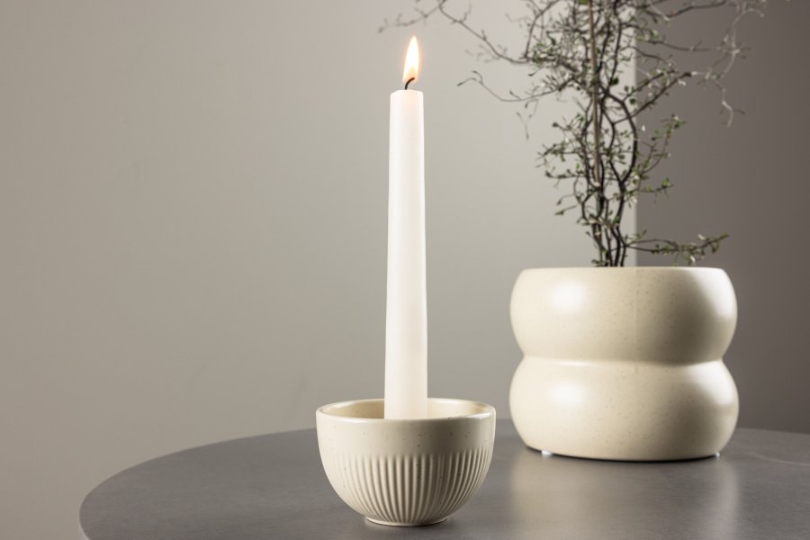 VENTURE DESIGN Posh lysestake, rund - beige/svarte prikker steinty (B9x6)