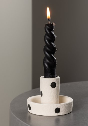 VENTURE DESIGN Ceco Kerzenständer, rund - weiß/schwarze Punkte, Steingut (B11xH6)