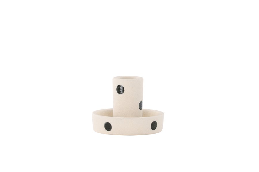 VENTURE DESIGN Ceco Kerzenständer, rund - weiß/schwarze Punkte, Steingut (B11xH6)