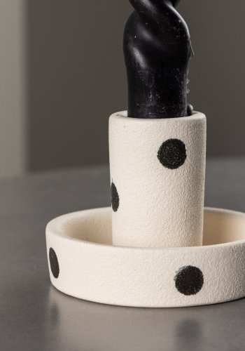 VENTURE DESIGN Ceco Kerzenständer, rund - weiß/schwarze Punkte, Steingut (B11xH6)