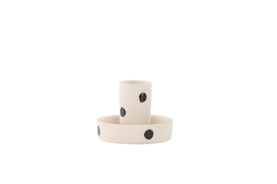 VENTURE DESIGN Ceco Kerzenständer, rund - weiß/schwarze Punkte, Steingut (B11xH6)