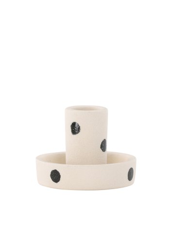VENTURE DESIGN Ceco Kerzenständer, rund - weiß/schwarze Punkte, Steingut (B11xH6)
