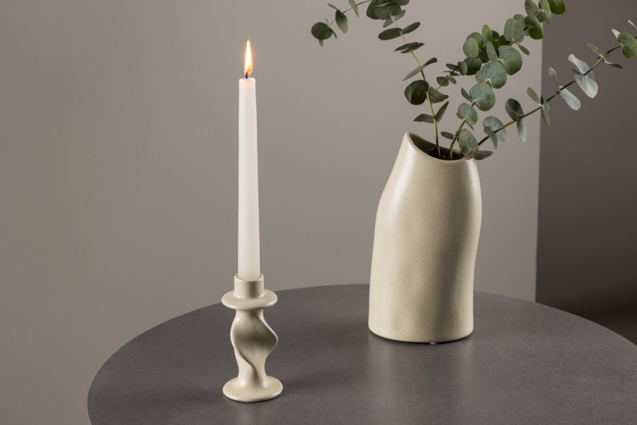 VENTURE DESIGN Glory Kerzenständer – beige/gepunktetes Steingut (D6xH12)