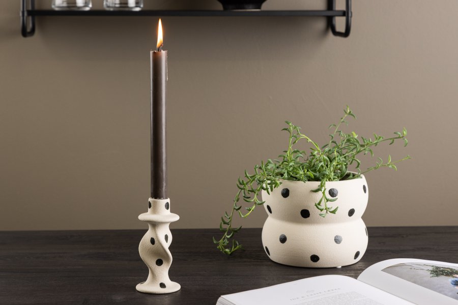 VENTURE DESIGN Glory lysestake - hvite/svarte prikker steinty (D6xH12)