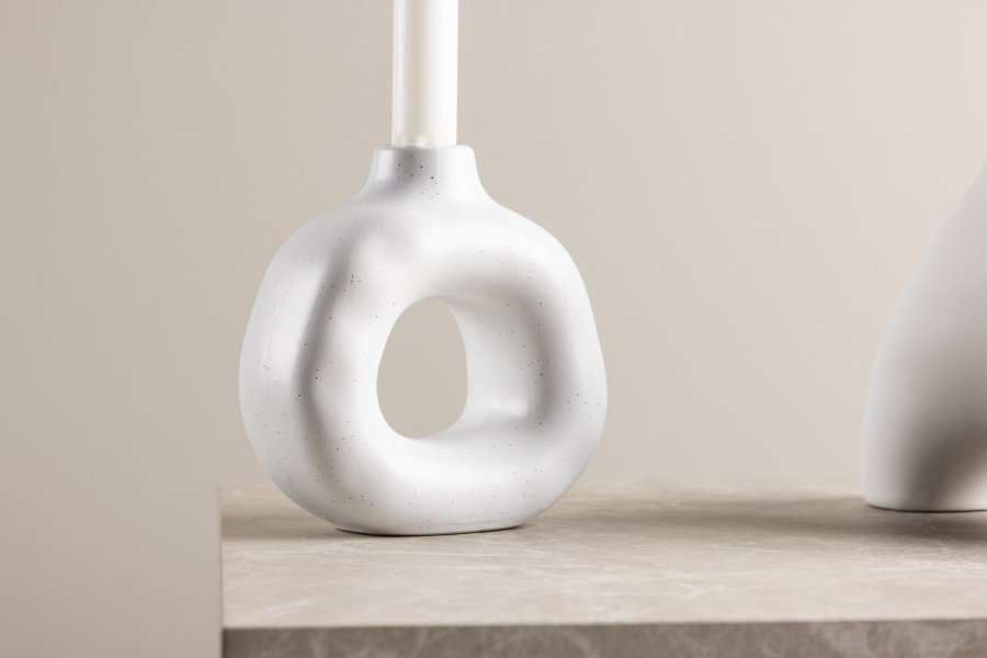 VENTURE DESIGN Judi lysestake - hvite/svarte prikker steinty (13x6x13H)