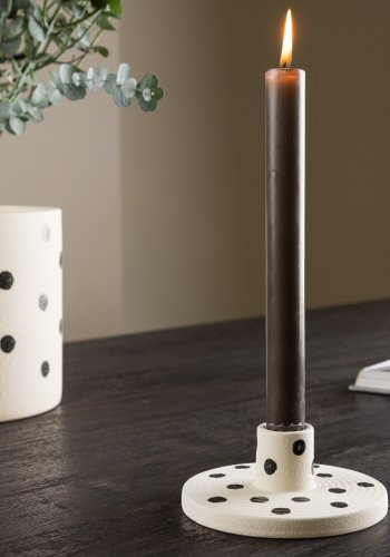 VENTURE DESIGN Bette lysestage, rund - hvid/sorte prikker stentj (B12xH5)