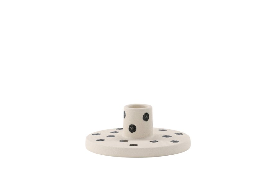 VENTURE DESIGN Bette lysestage, rund - hvid/sorte prikker stentj (B12xH5)