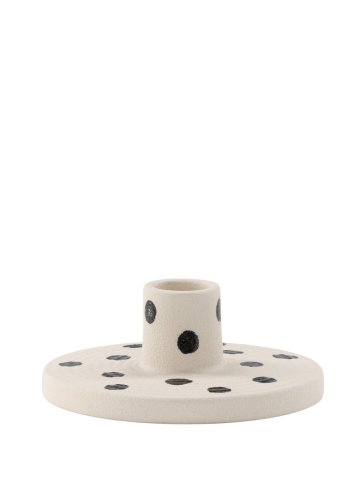 VENTURE DESIGN Bette lysestage, rund - hvid/sorte prikker stentj (B12xH5)