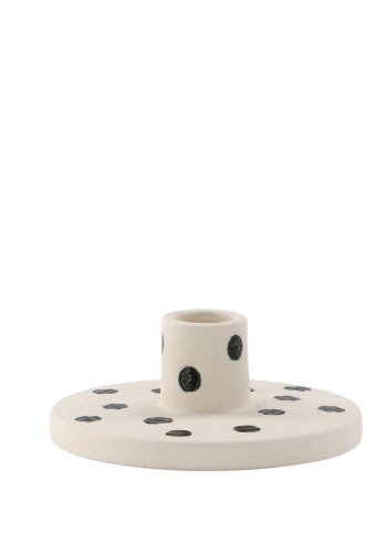 VENTURE DESIGN Bette lysestage, rund - hvid/sorte prikker stentj (B12xH5)