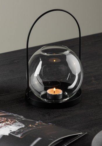 VENTURE DESIGN Flora lysestake - klart glass og svart jern (H22x14)