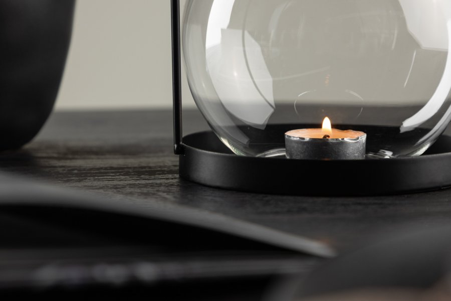 VENTURE DESIGN Flora lysestake - klart glass og svart jern (H22x14)