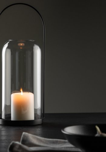 VENTURE DESIGN Flora lysestake - klart glass og svart jern (H35x13)