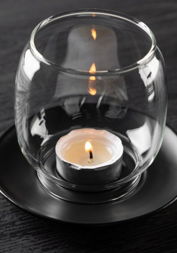 VENTURE DESIGN Archy Kerzenständer, rund – klares Glas und mattschwarzes Steingut (12 x H9,5)