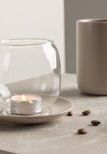 VENTURE DESIGN Archy Kerzenständer, rund – klares Glas und beiges Steingut (12 x H9,5)