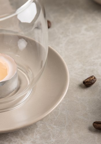 VENTURE DESIGN Archy Kerzenständer, rund – klares Glas und beiges Steingut (12 x H9,5)