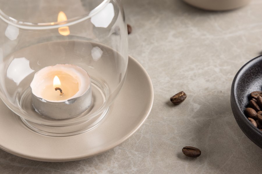 VENTURE DESIGN Archy Kerzenständer, rund – klares Glas und beiges Steingut (12 x H9,5)