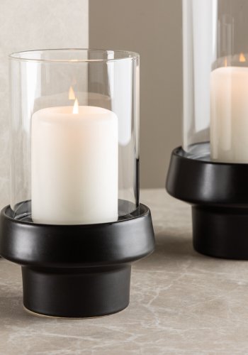VENTURE DESIGN Davida Kerzenständer, rund – Klarglas und schwarzes Steingut (13xH20)