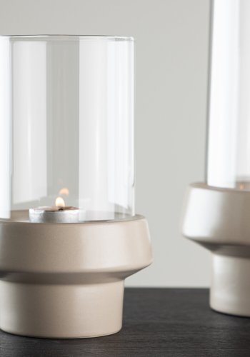 VENTURE DESIGN Davida Kerzenständer, rund – Klarglas und beiges Steingut (13xH20)