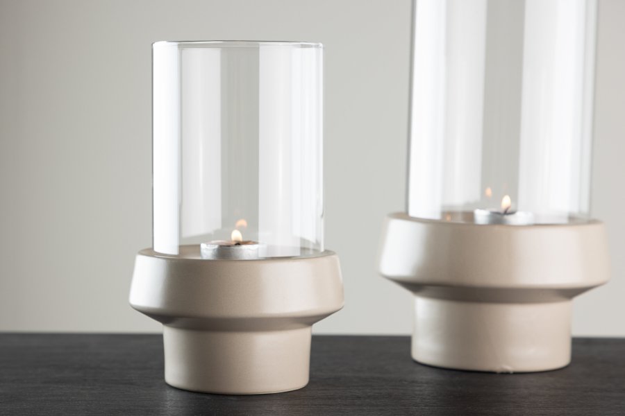 VENTURE DESIGN Davida Kerzenständer, rund – Klarglas und beiges Steingut (13xH20)