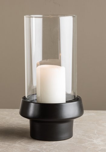 VENTURE DESIGN Davida Kerzenständer, rund – Klarglas und schwarzes Steingut (15xH29)