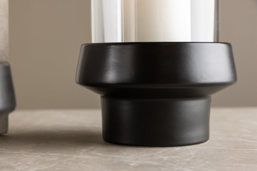 VENTURE DESIGN Davida Kerzenständer, rund – Klarglas und schwarzes Steingut (15xH29)