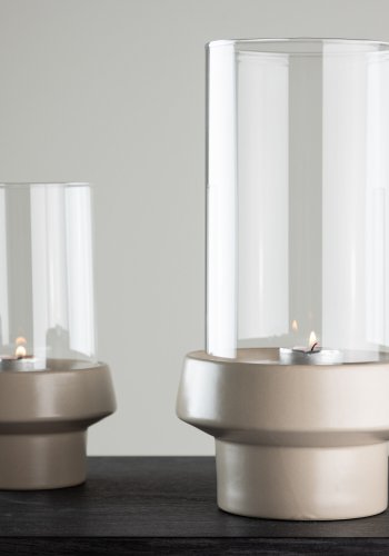 VENTURE DESIGN Davida Kerzenständer, rund – Klarglas und beiges Steingut (15xH29)