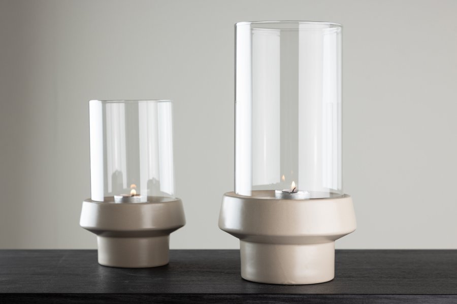 VENTURE DESIGN Davida Kerzenständer, rund – Klarglas und beiges Steingut (15xH29)