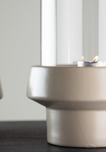 VENTURE DESIGN Davida Kerzenständer, rund – Klarglas und beiges Steingut (15xH29)