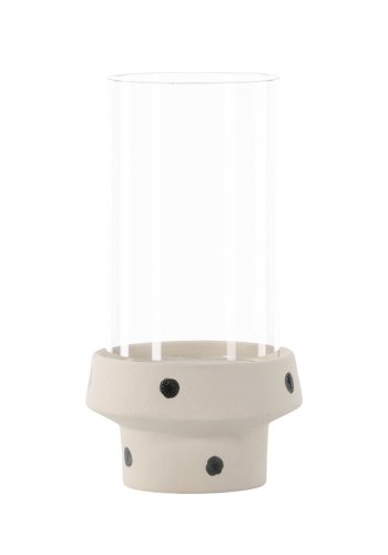 VENTURE DESIGN Davida Kerzenständer, rund – klares Glas und weiß/schwarz gepunktetes Steingut (15xH29)