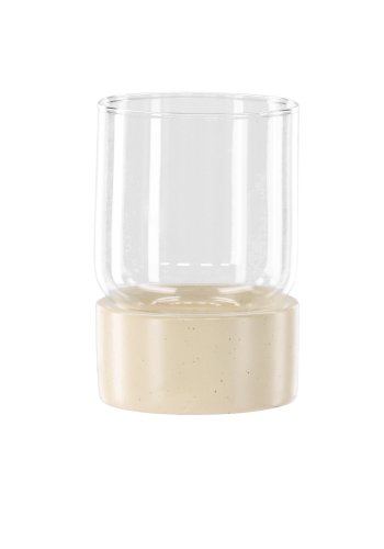 VENTURE DESIGN Vica lysestake, rund - glass og beige/svarte prikker steinty (D8xH12xB8)