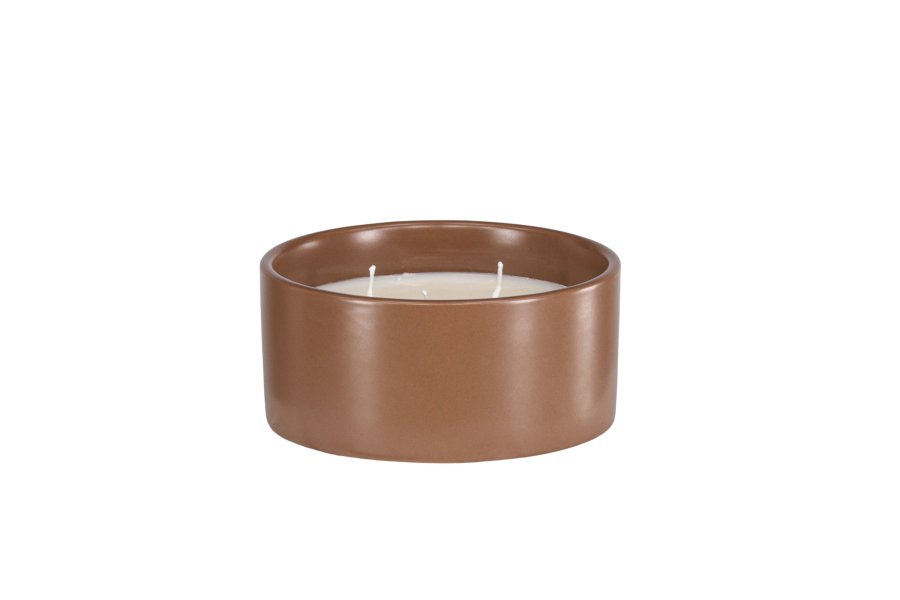 VENTURE DESIGN Douglas Duftkerze, rund – 25 % Sojawachs, 25 % Paraffin, braune Keramik (D13 x H6)