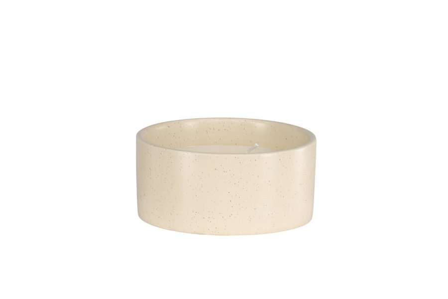 VENTURE DESIGN Douglas Duftkerze, rund – 25 % Sojawachs, 25 % Paraffin, beige/schwarze Punktkeramik (D13 x H6)