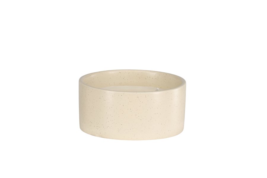 VENTURE DESIGN Douglas Duftkerze, rund – 25 % Sojawachs, 25 % Paraffin, beige/schwarze Punktkeramik (D13 x H6)