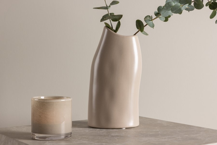 VENTURE DESIGN Ernst vase - mrk beige stentj (12x9x23H)