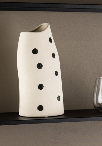 VENTURE DESIGN Ernst vase - hvid/sorte prikker stentj (12x9x23H)