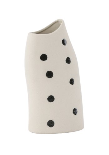 VENTURE DESIGN Ernst vase - hvid/sorte prikker stentj (12x9x23H)