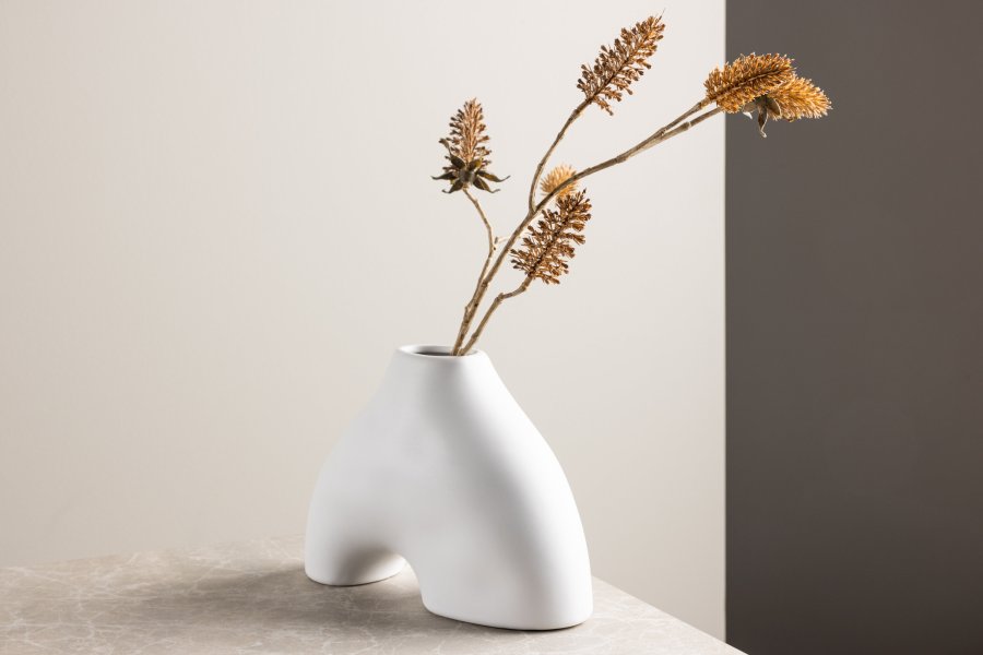 VENTURE DESIGN Kento vase - hvitt steinty (21x8x15H)