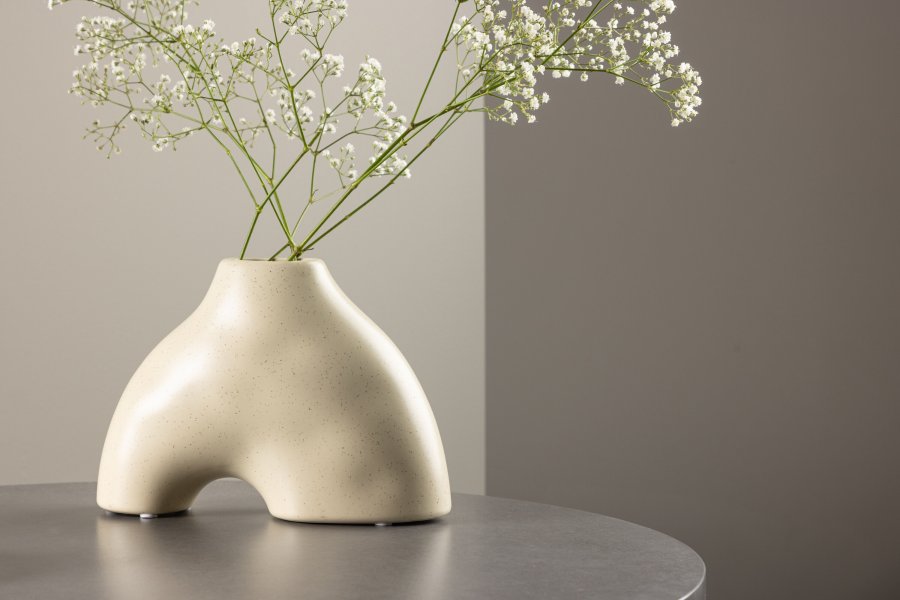 VENTURE DESIGN Kento vase - beige/svarte prikker steinty (21x8x15H)