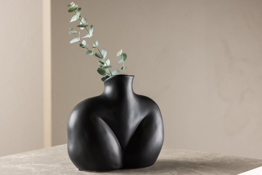 VENTURE DESIGN Harvey Vase – mattschwarzes Steingut (17 x 10 x 15 H)